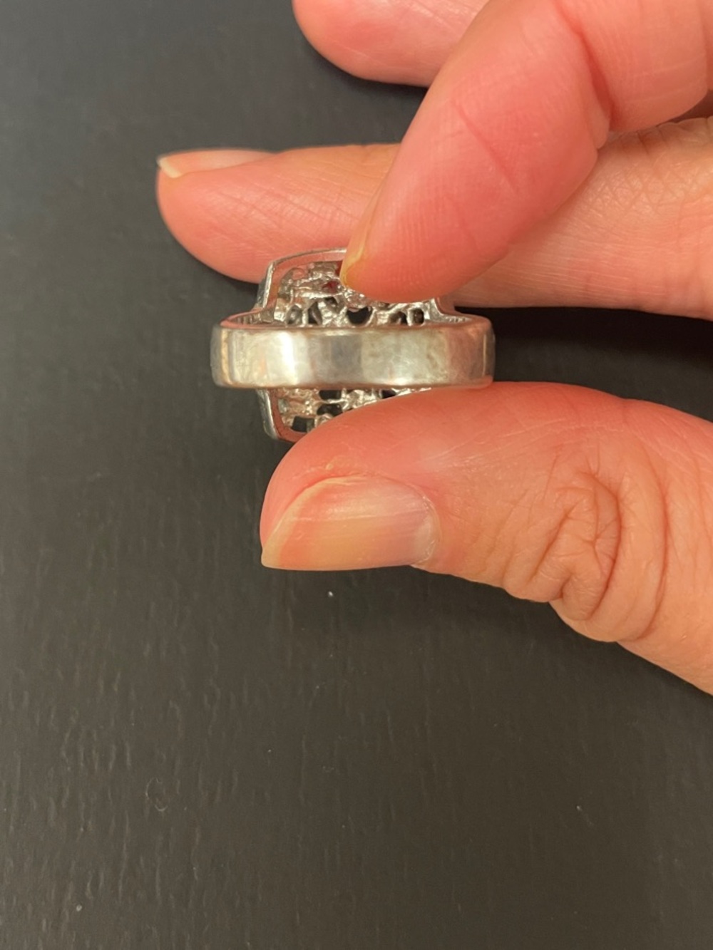 Silver-Tone Blue Crystal Statement Ring - Picture 2 of 3